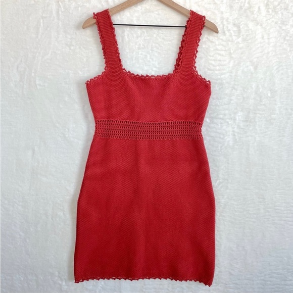 Rebecca Taylor Open Knit Crochet Sheath Dress Pomodoro Red Size M - Picture 2 of 8